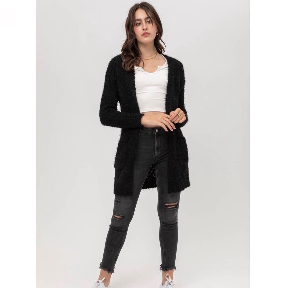 ✖️LAST 2 GOT THE FEELS COZY FUZZY KNIT CARDI BLK